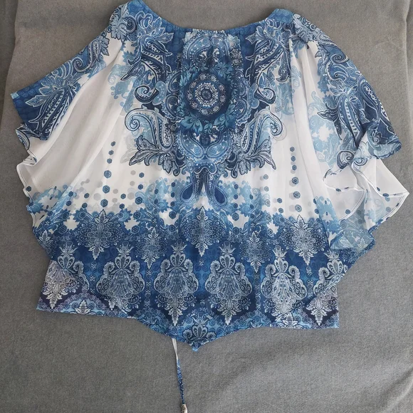 Simply Emma Blue Paisley Poncho Tunic Blouse Plus Size 2X Boho Lined - Picture 4 of 6